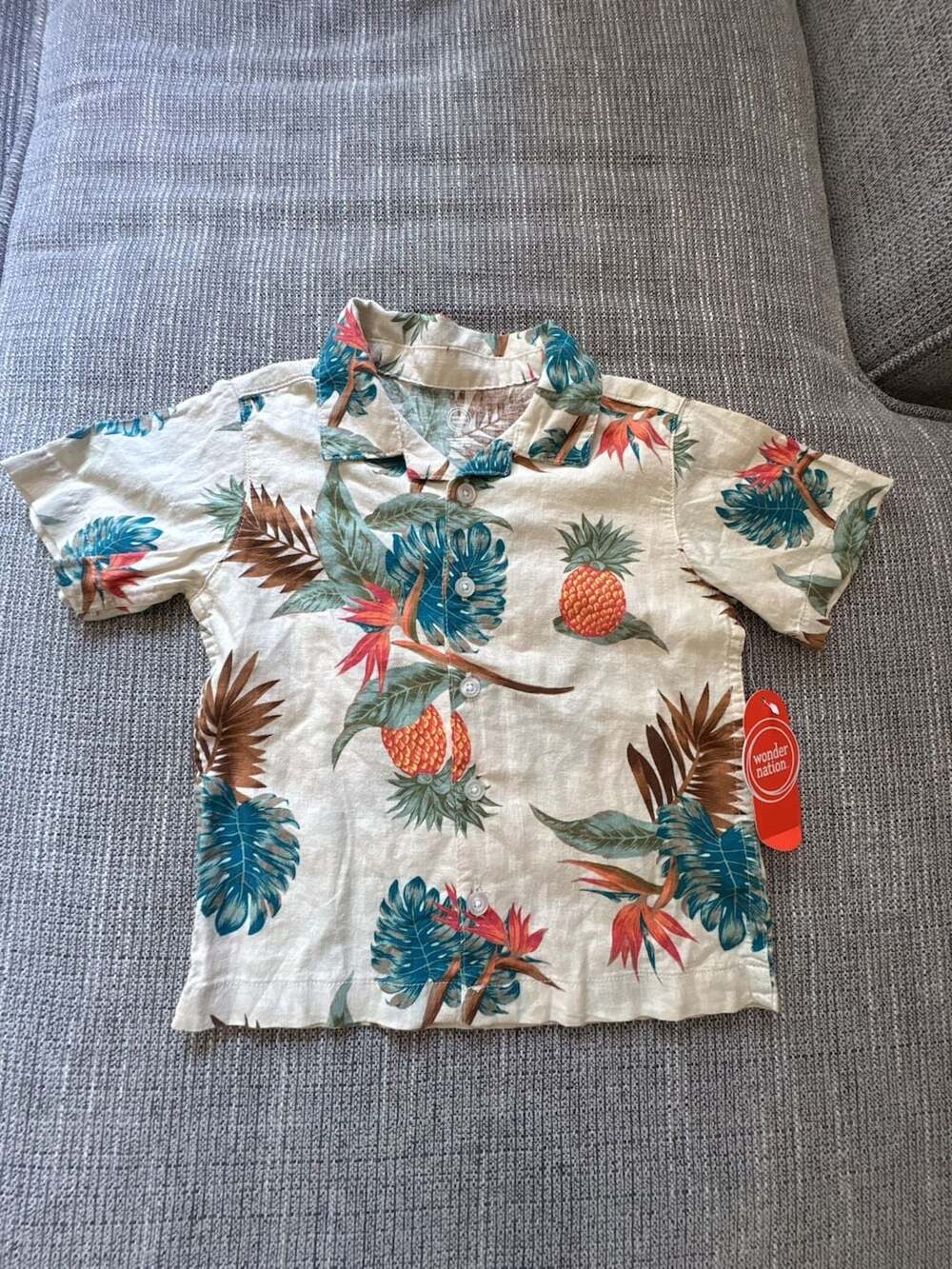 Wonder Nation Toddler Boys Tropical Pineapple Floral Short Sleeve Button-Down Sh